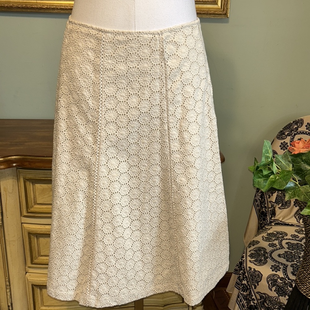 Willie Smith Ivory Off white Floral Eyelet Lace Midi Panel Skirt